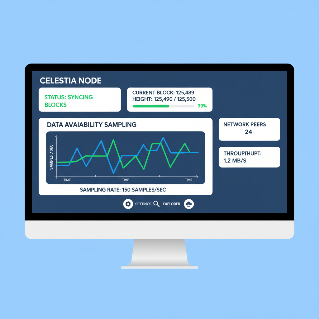 Celestia node dashboard syncing blocks data availability sampling graph