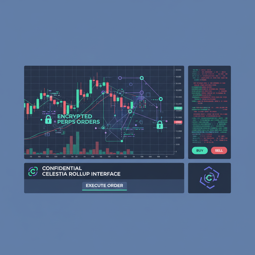 trading chart with encrypted perps orders on confidential Celestia rollup interface