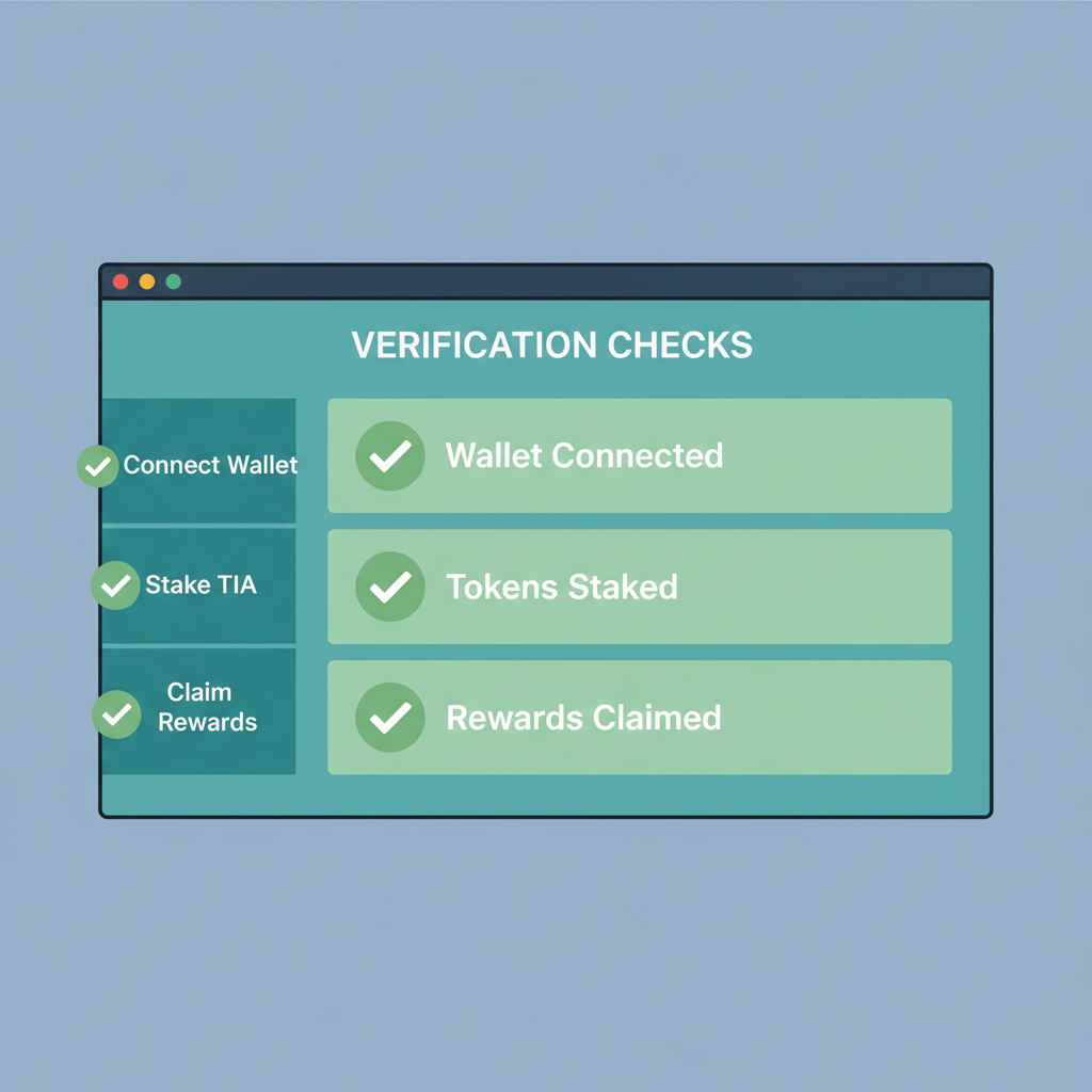 screen with verification checks, green ticks on Celestia dashboard