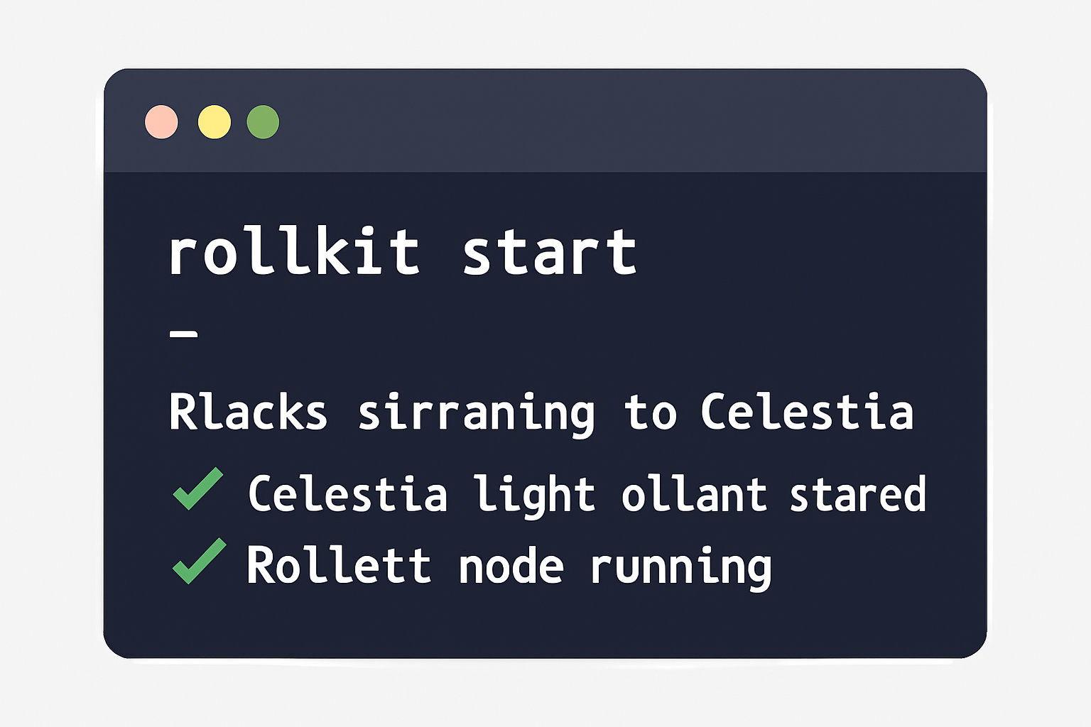 Terminal running rollkit start command, blocks streaming to Celestia, success checkmarks